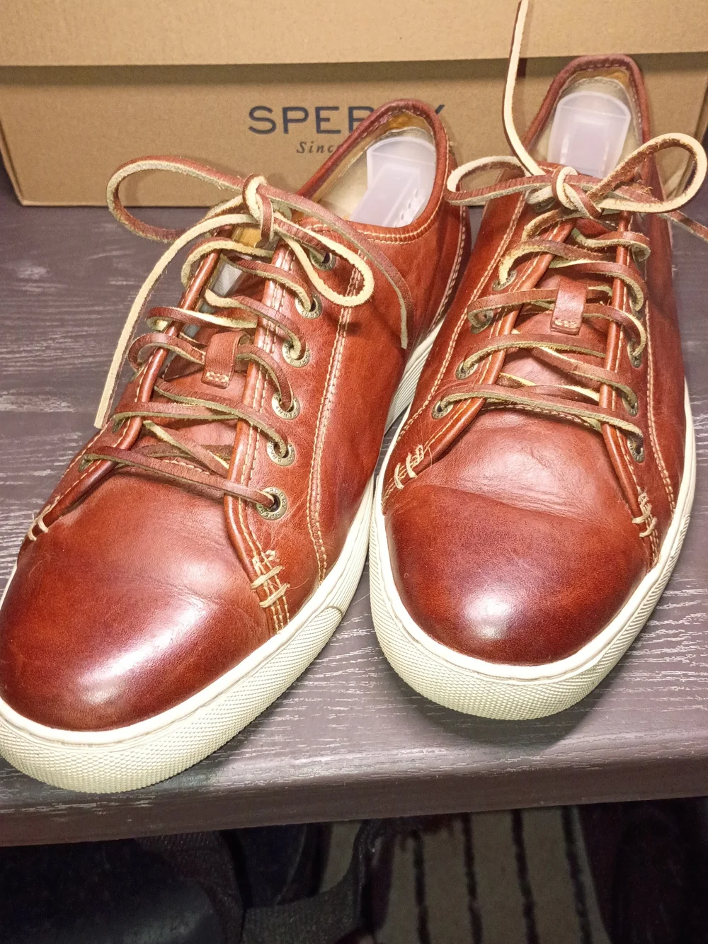 Sperry GOLD CUP Men's 10M Cognac Leather Lace-Up Boat Sneakers. Like NEW.